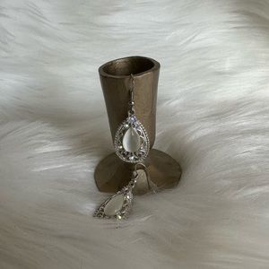 Silver white cat eye teardrop earrings